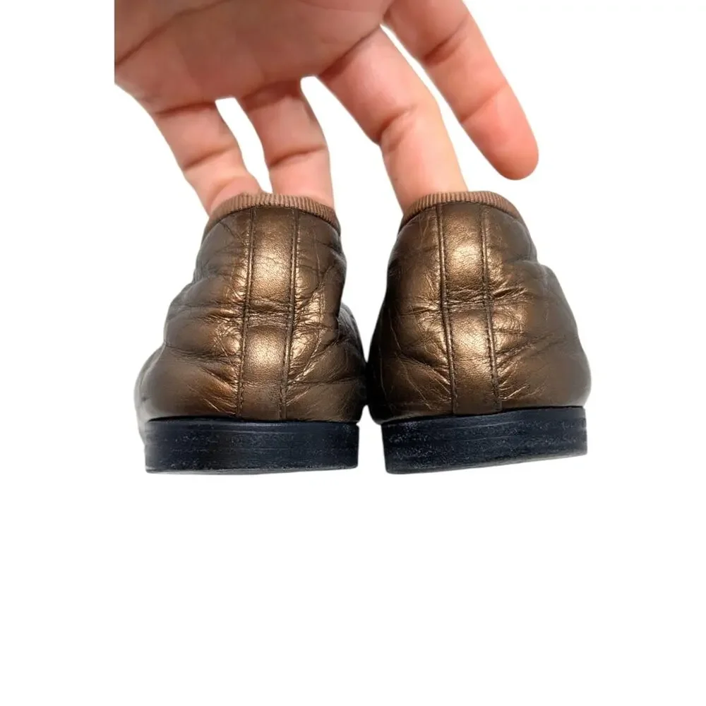 Chanel Ballet Flat Ballerina CC Logo Cap Toe Metallic Bronze Leather 38 | 7.5